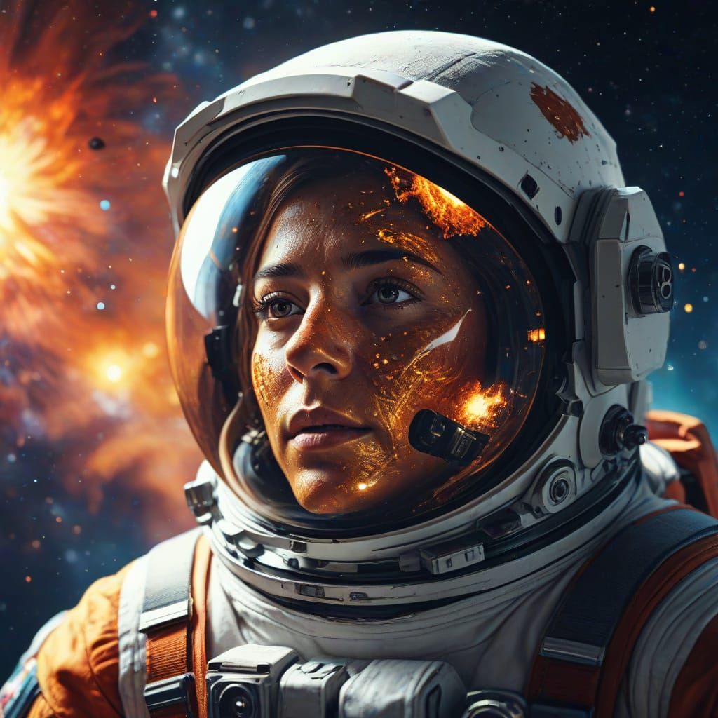 Astronaut in Space: Surreal Oil Painting with Cosmic Explosi...