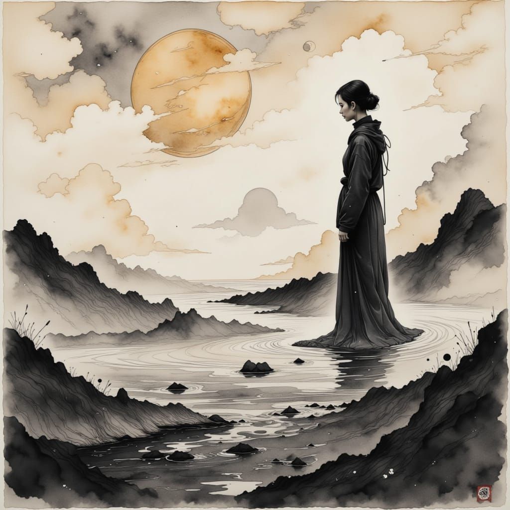 <ukiyo-e woodblock printing, floating world aesthetic, flat colour planes, bold black outlines, delicate textures, harmonious composition, E...