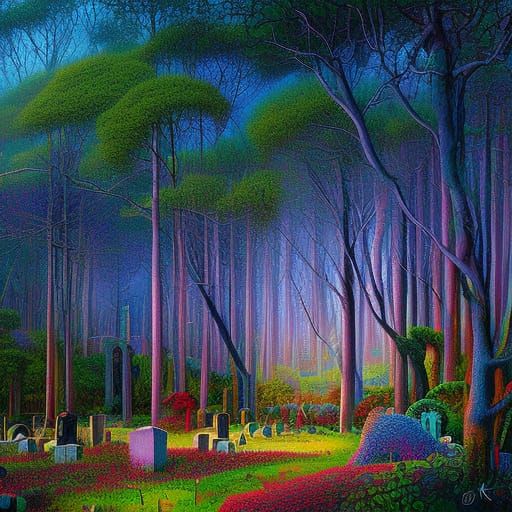 Abstract painting of a forest