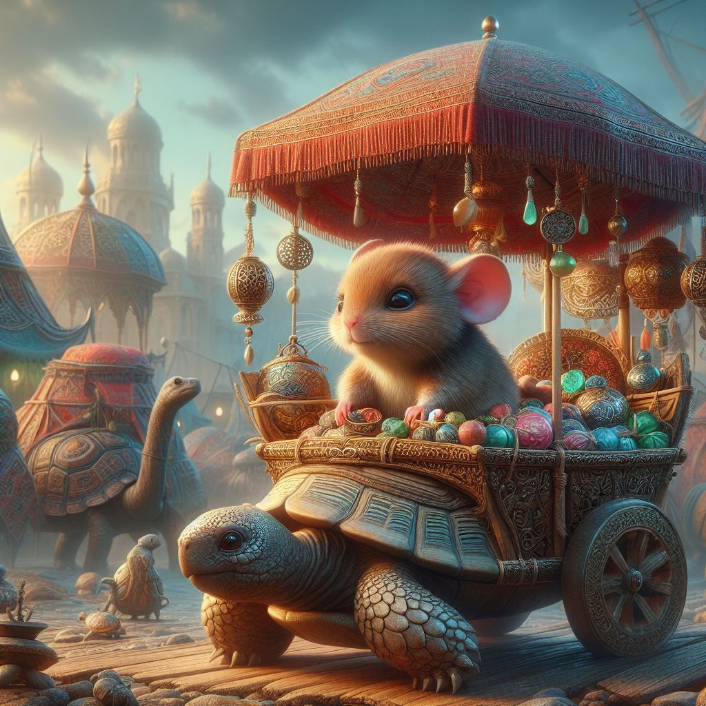 Little trinket salesman with rescue tortoise