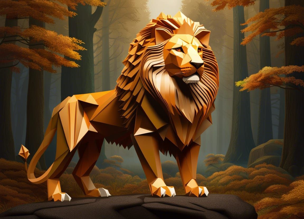 Regal origami brown lion  by @Chloe