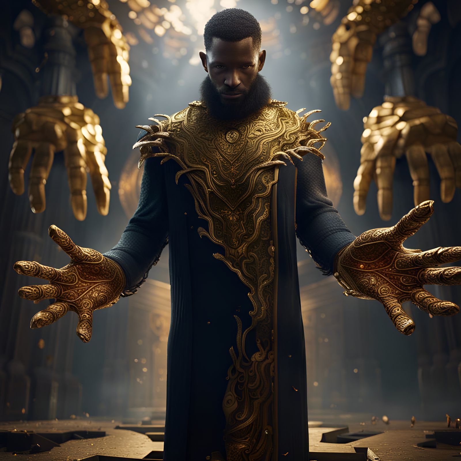 a man with gold hands