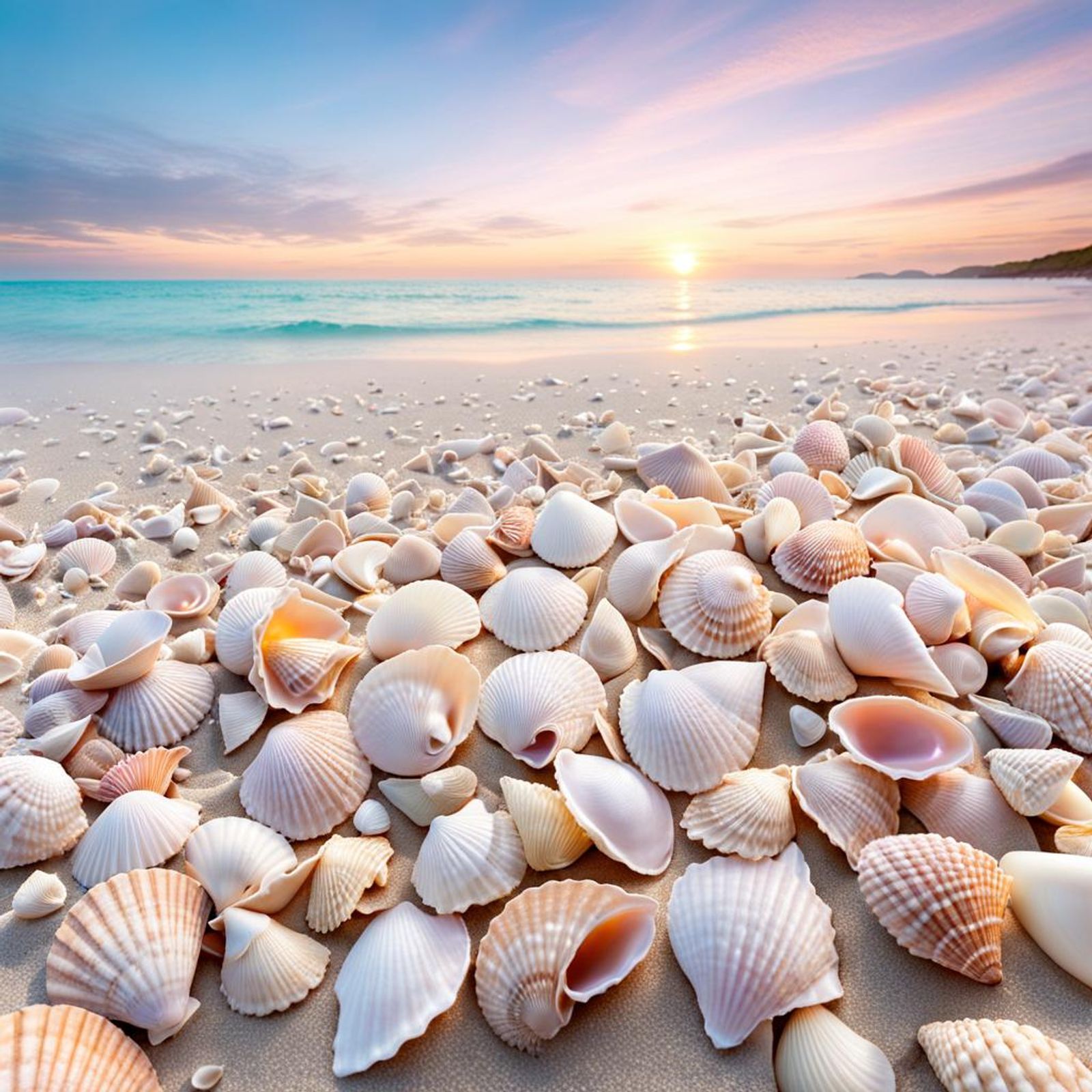 seashells on the beach sunset