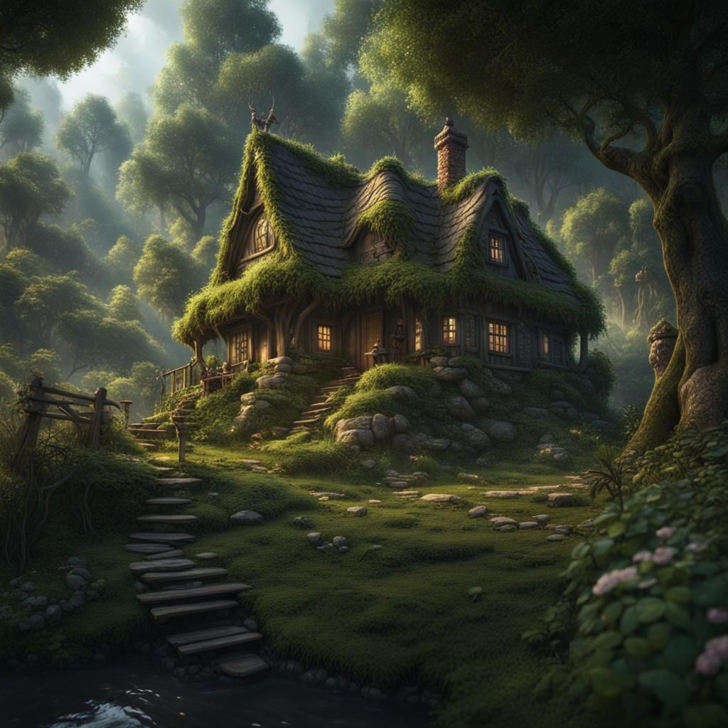 a cottage in the forest - AI Generated Artwork - NightCafe Creator