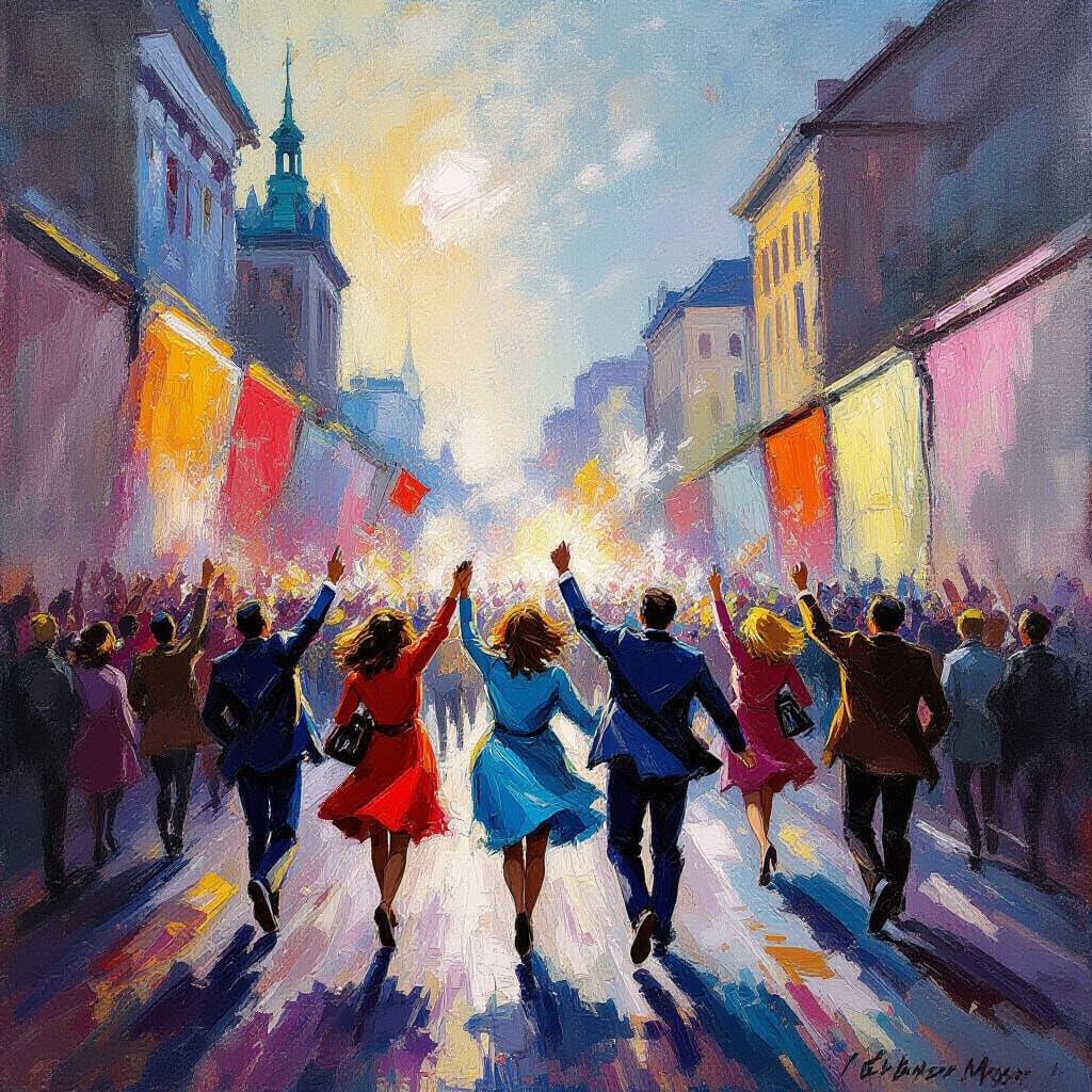 Berlin Wall Falling: Impressionist and Expressionist Style