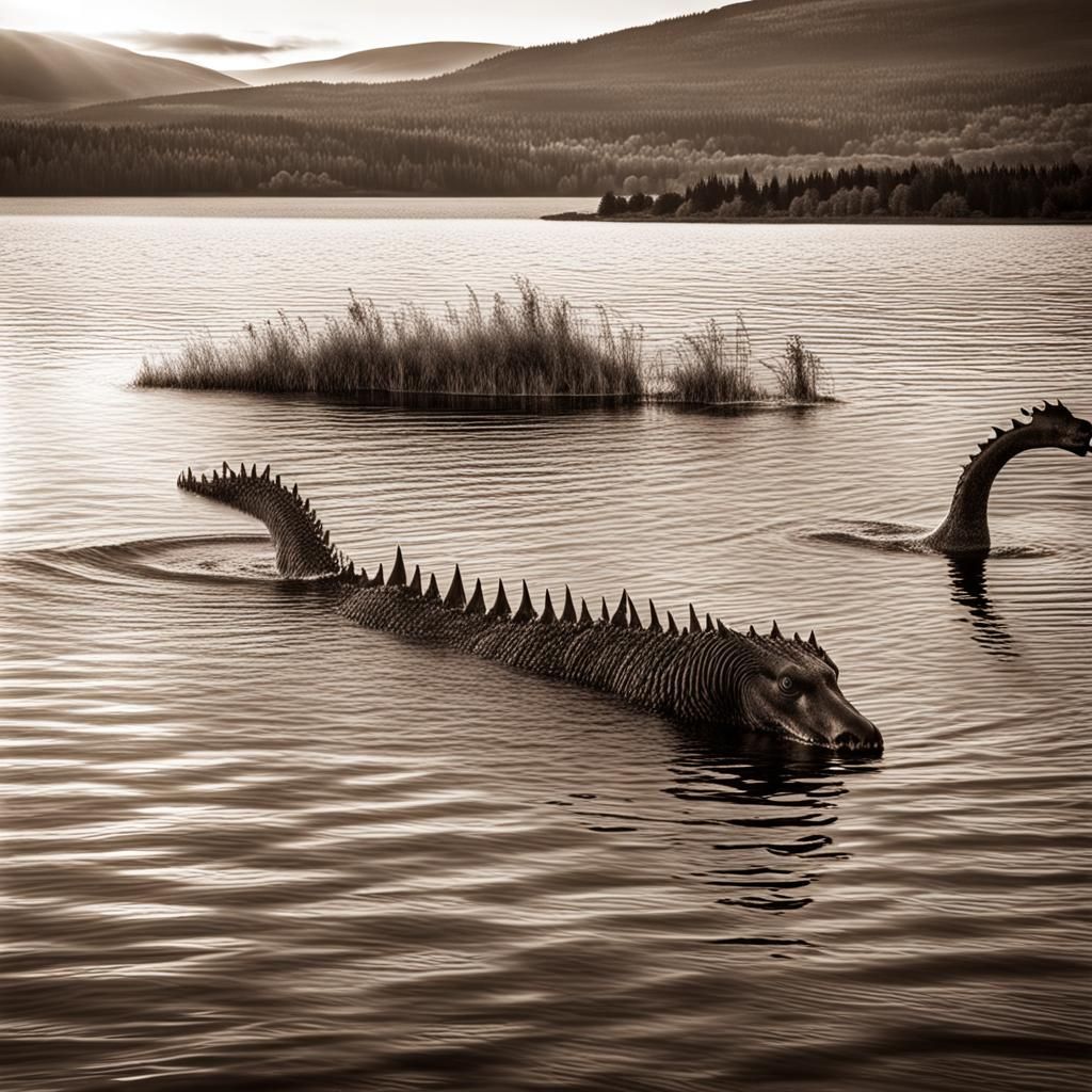 Lochness beasts in the water of the  lake Loch in Scotland