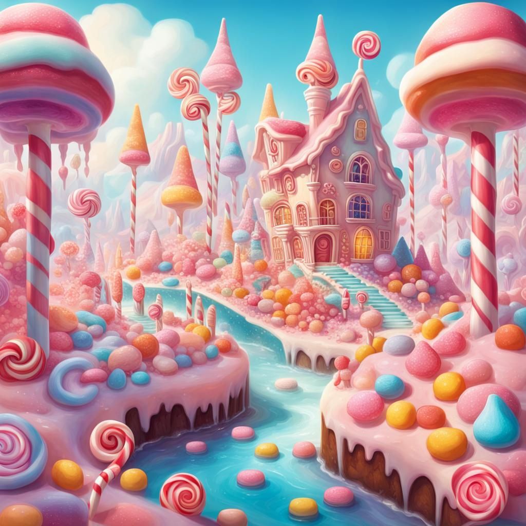 Candy Wonderland, whimsical characters, vibrant colors, surreal landscape, sugary delights, fantastical ...  by @ckj