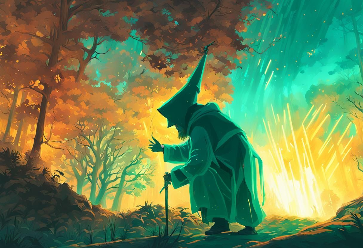 Mystical Wizard in Enchanted Forest Concept Art