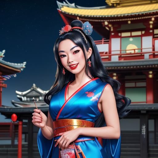 Beautiful  Asian Geisha Woman with beautiful smile and teeth...