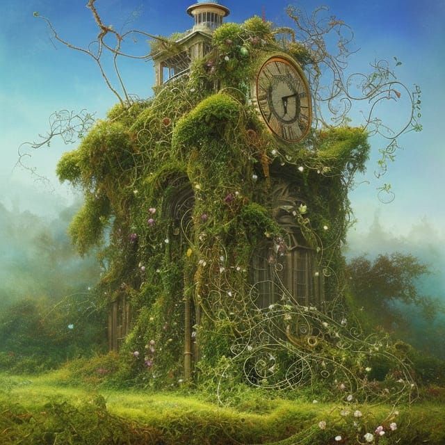 Clock Covered By Vines - Ai Generated Artwork - Nightcafe Creator