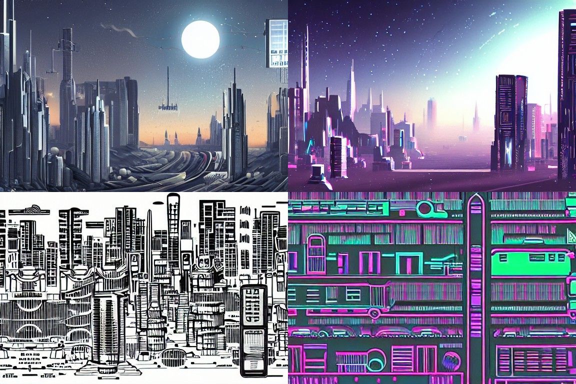 Sci-fi city in the style of Les Automatistes