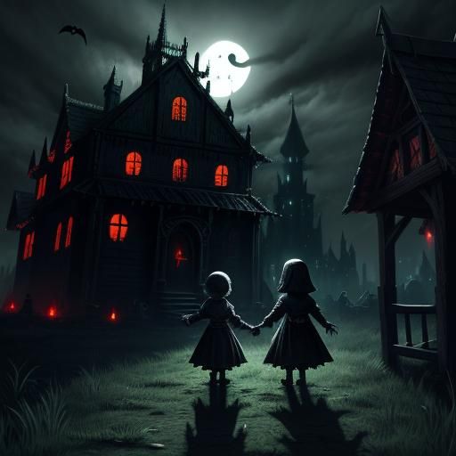 Goth children in scary street