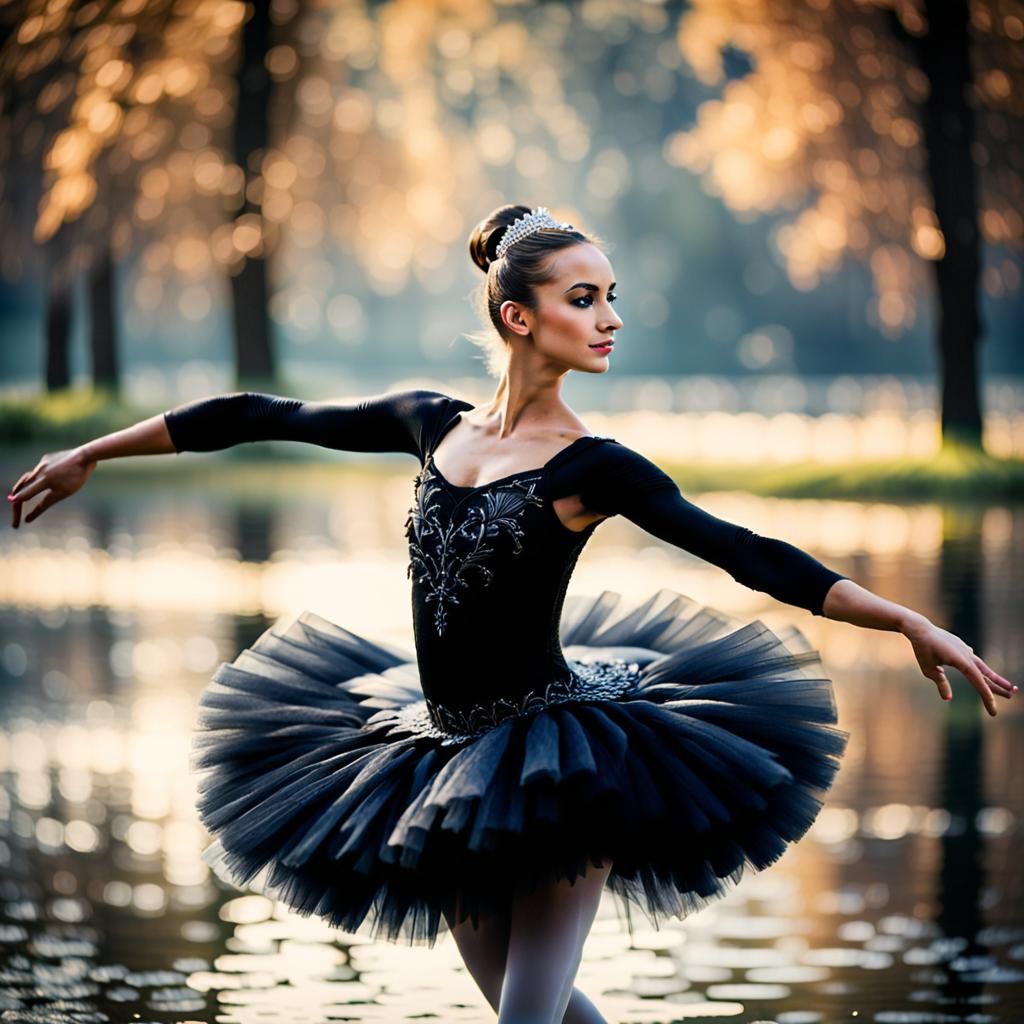A beautiful ballerina dancing the black swan inthe swan lake...