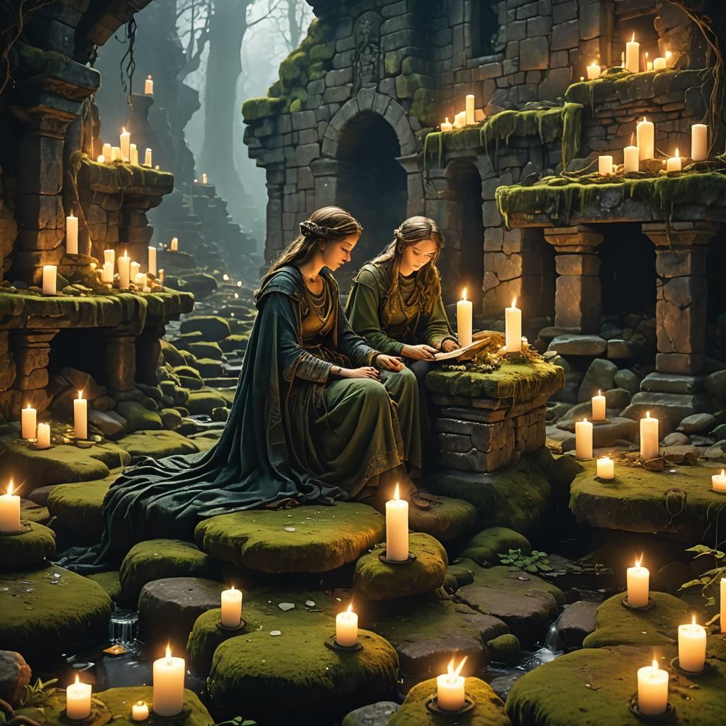 “Amidst the ancient ruins, where time itself seemed to hold its breath, two souls found solace in the ...  by @NUTMEG