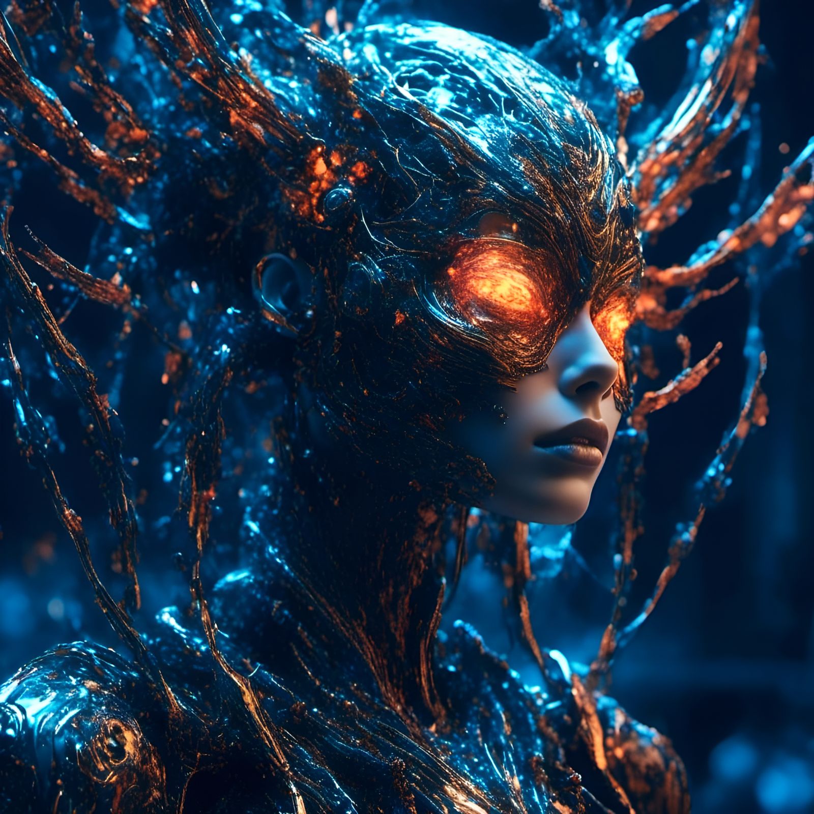<lora:impact:1.0>  | extremely-ornate-alien-cyborg-with-textured-skin-wafting-through-neon-swamp | cosmic-BACKGROUND | 3D-anime | horror | c...