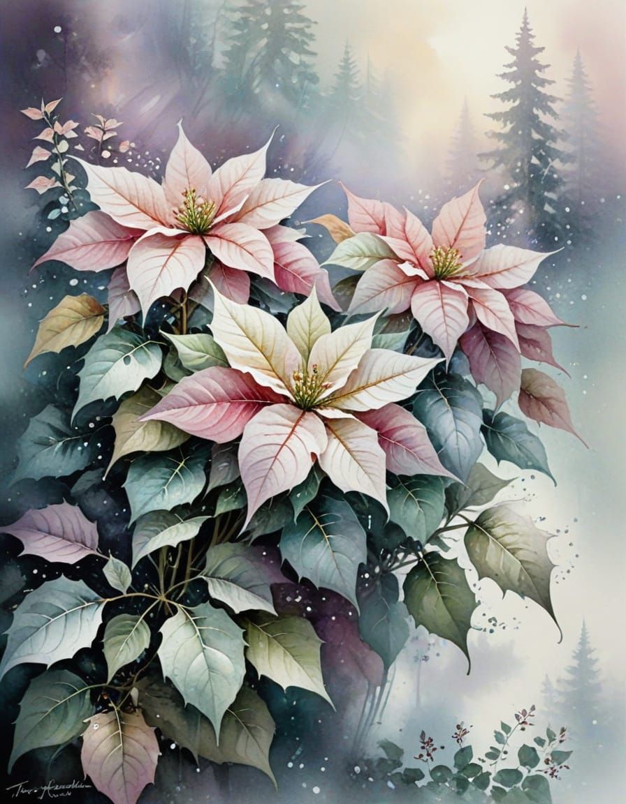 Surreal Pastel Poinsettias in Ethereal Mist
