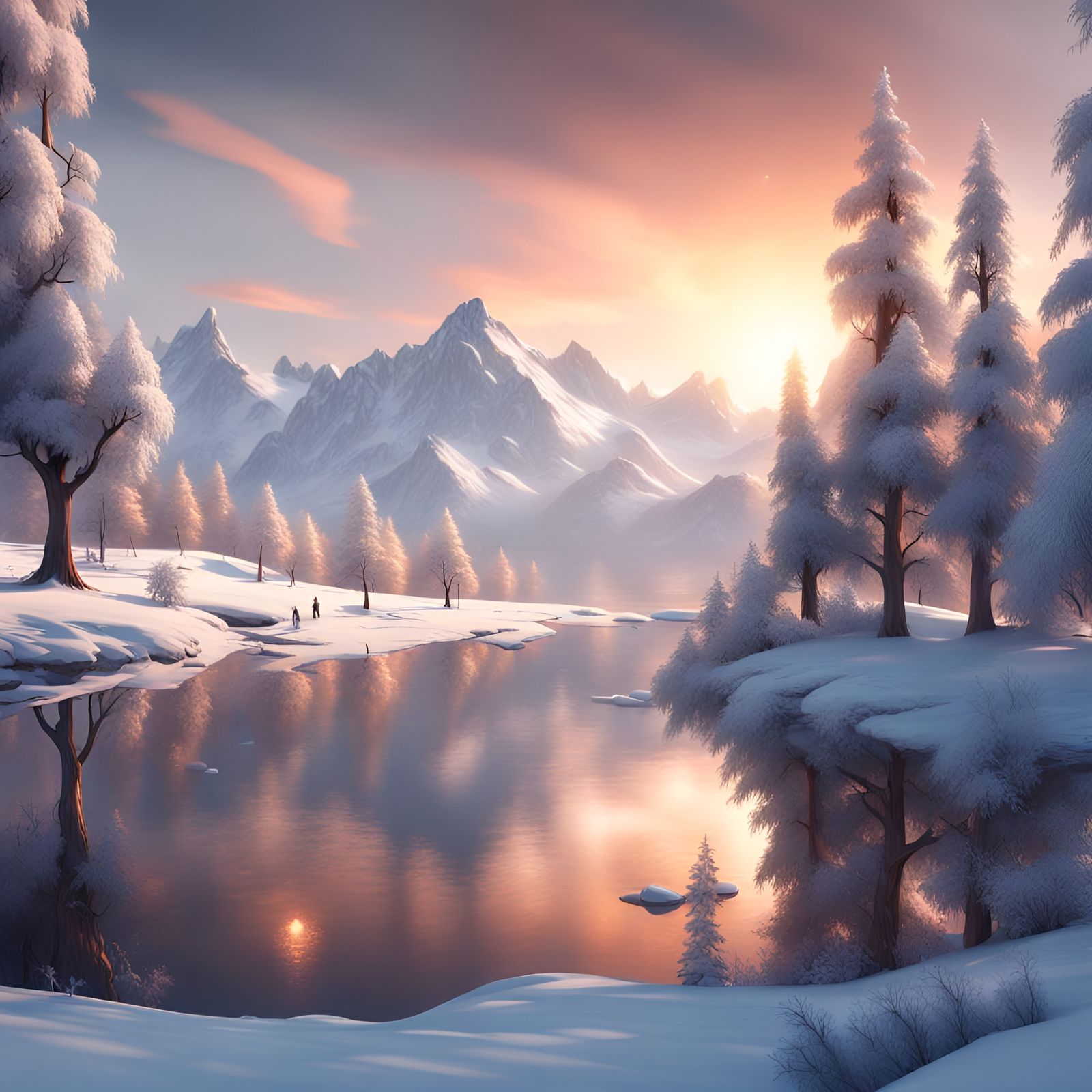 Beautiful snowy winterscape scene,  snow covered trees, love...