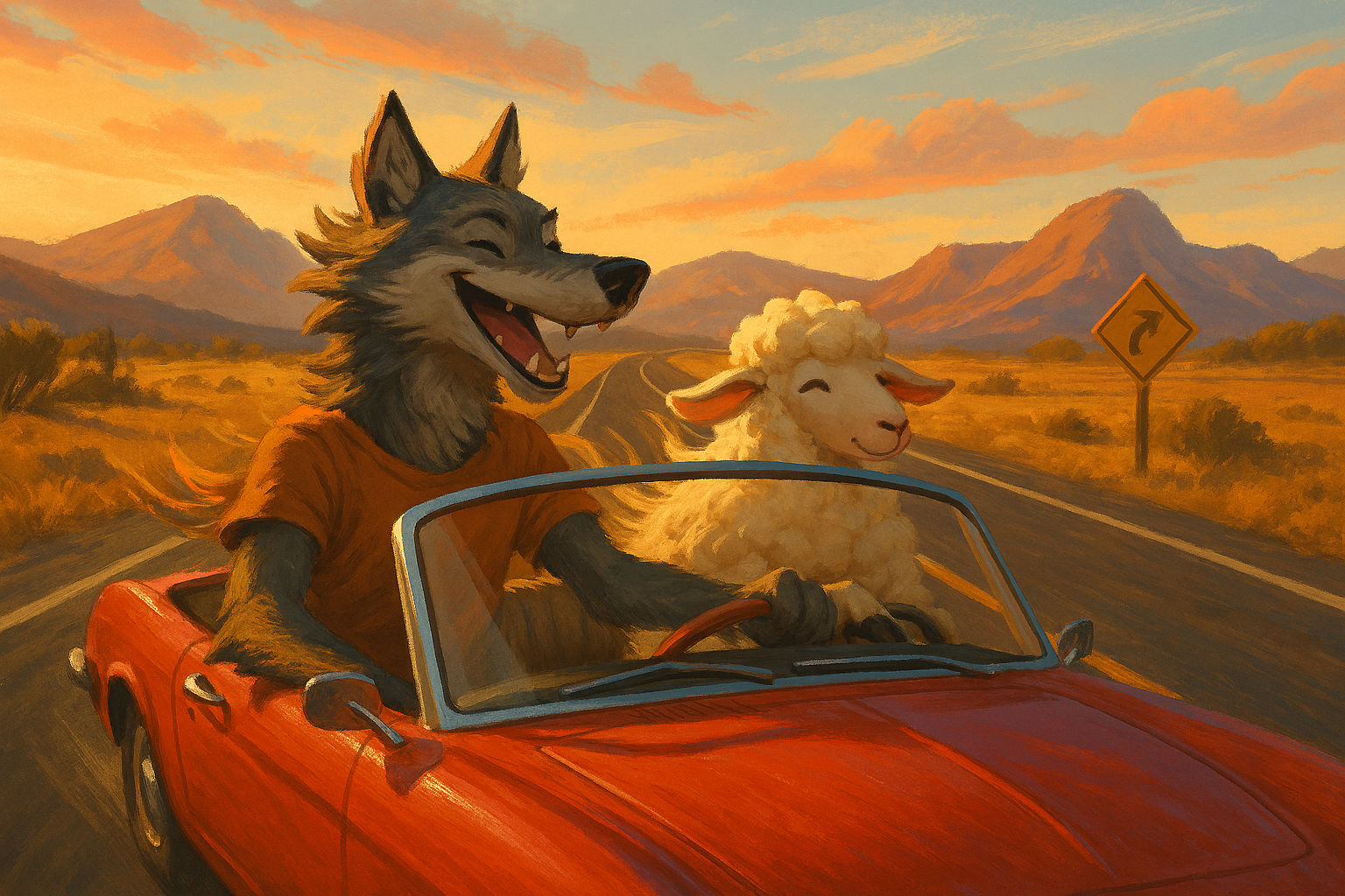Wolf + Sheep on a Road Trip