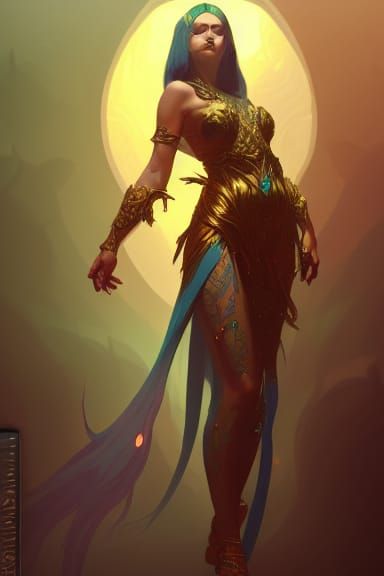 Exotic wild sorceress, full body portrait, 8k resolution concept art portrait by Greg Rutkowski, Artgerm, WLOP, Alphonse Mucha dynamic light...