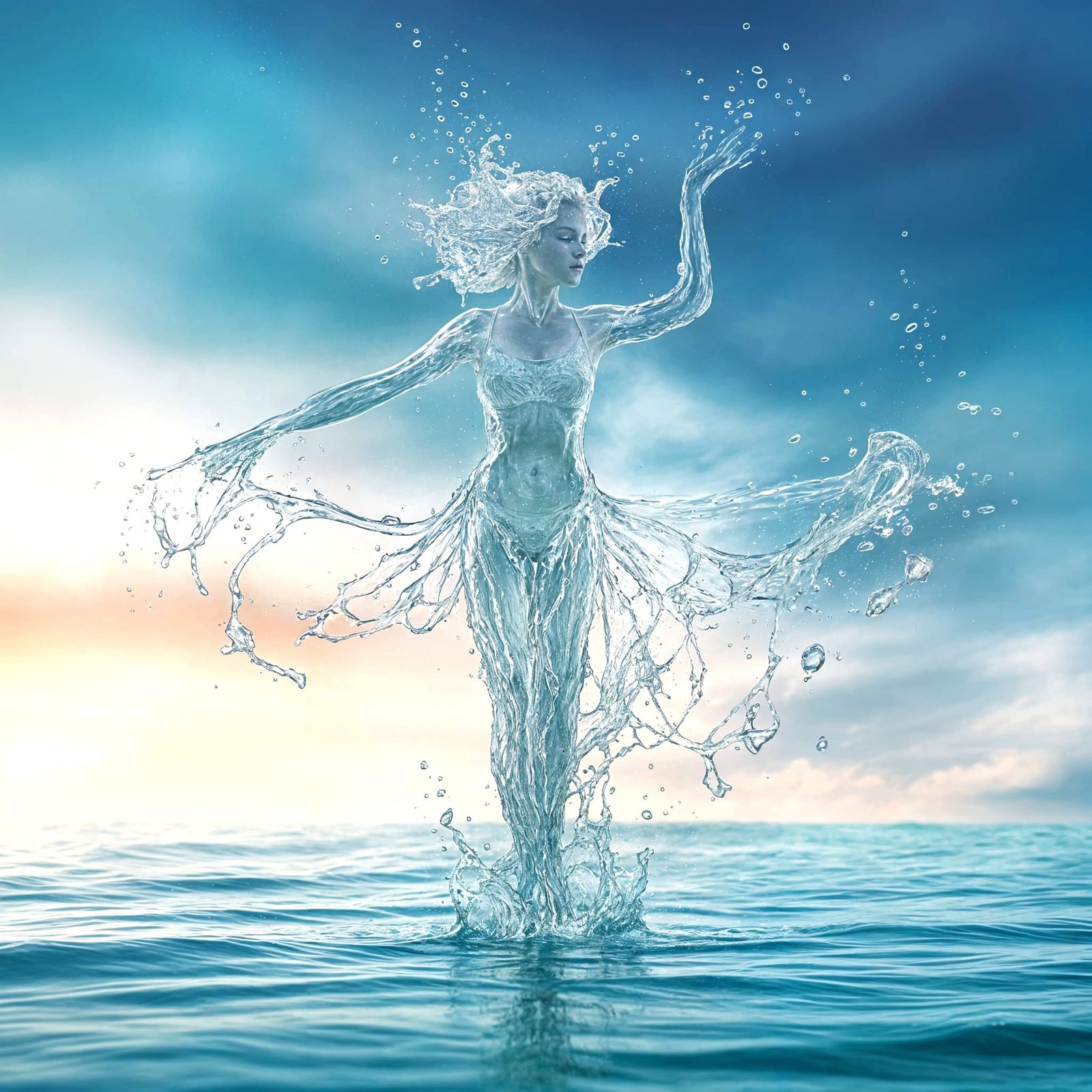 Ethereal Water Nymph Dances on Ocean Waves