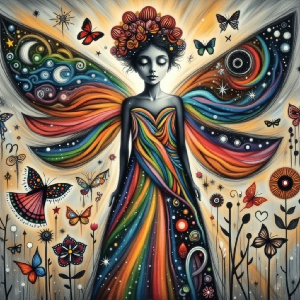 <lora:Mythic Draw:1.0>  Water color, alcohol inks, go fly  on starry night, Van Gogh,Kids Crayon drawings ,surreal child's drawing , rayogra...