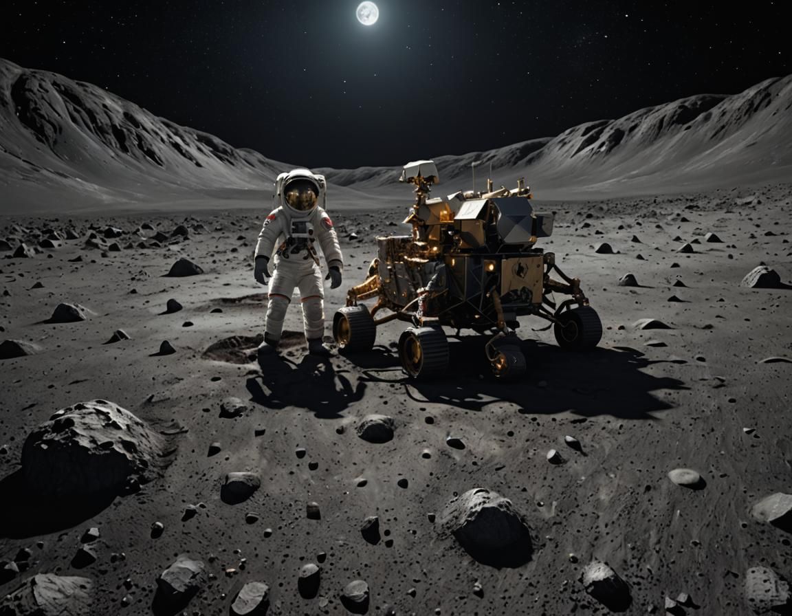 Cinematic wide-angle shot of lone astronaut on Pluto surface...