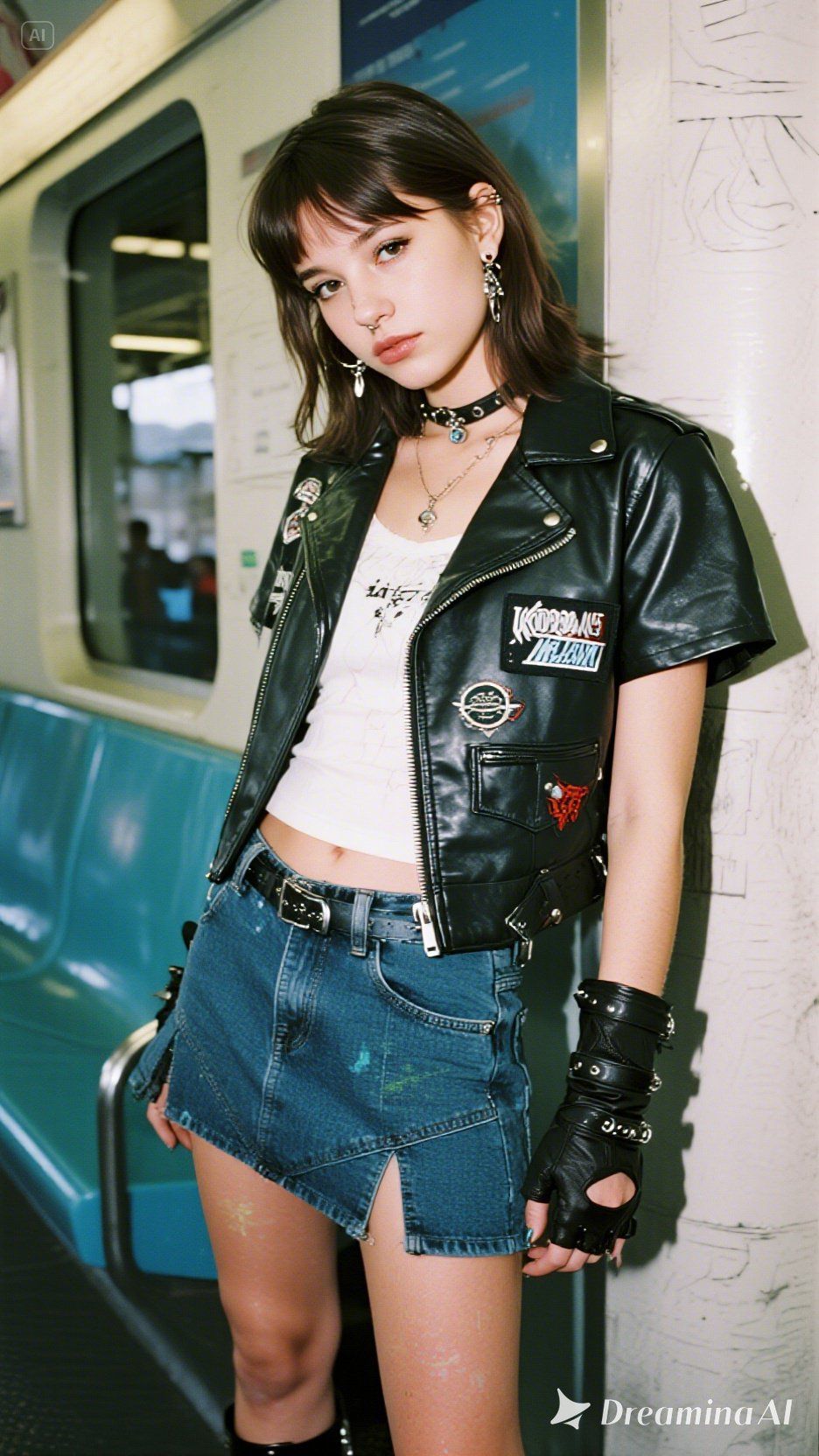 80's punk girl with cute-punk mix outfit