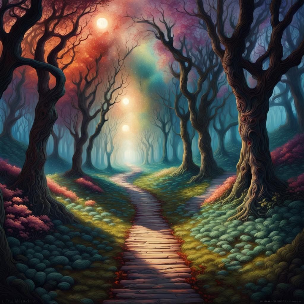 pathway through a celestial forest - AI Generated Artwork - NightCafe ...