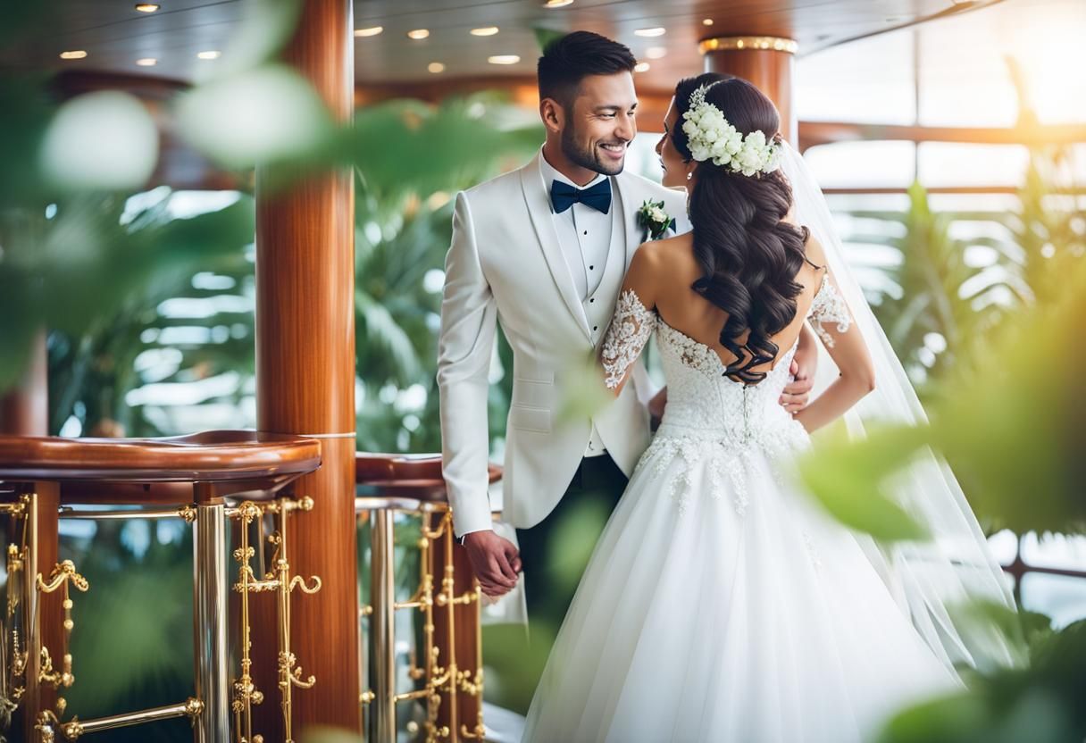 beautiful wedding the bride and groom on a huge wedding crui...