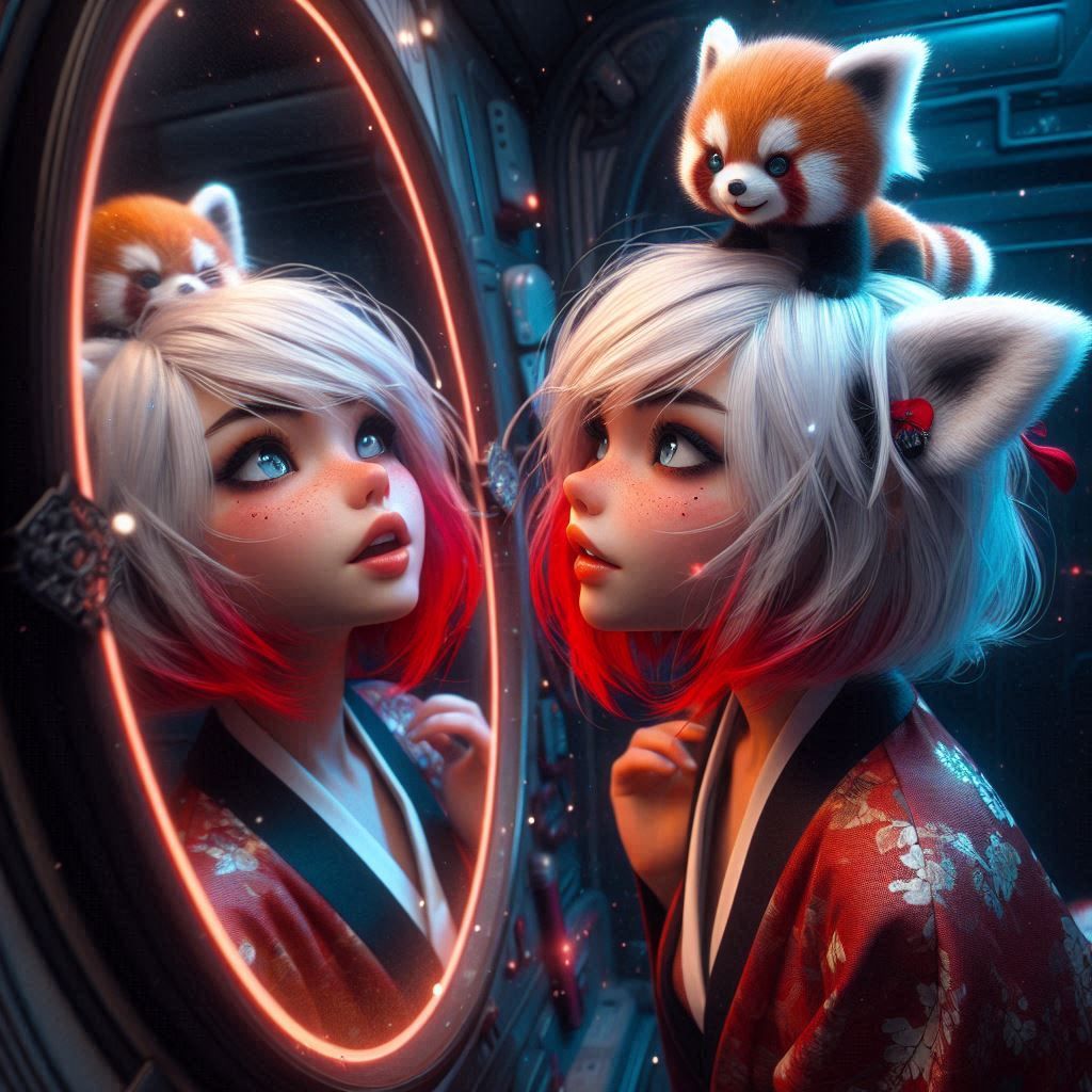 Jaybe and Little Monji reflecting upon themselves