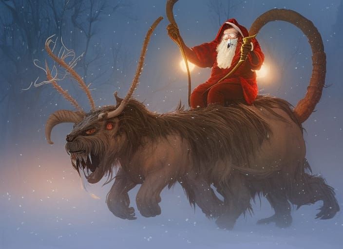 Santa riding krampus