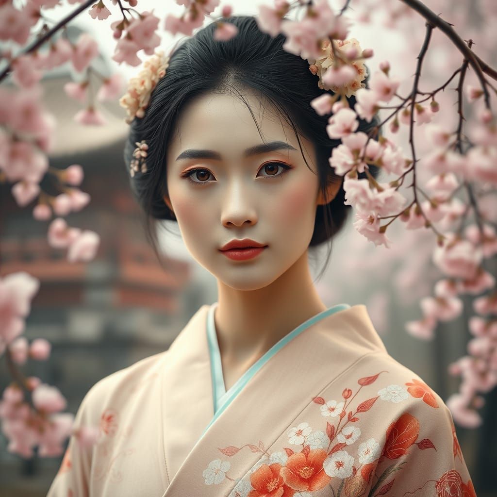 Portrait of a Japanese woman, her face adorned with delicate Kintsugi patterns  by @Loovan