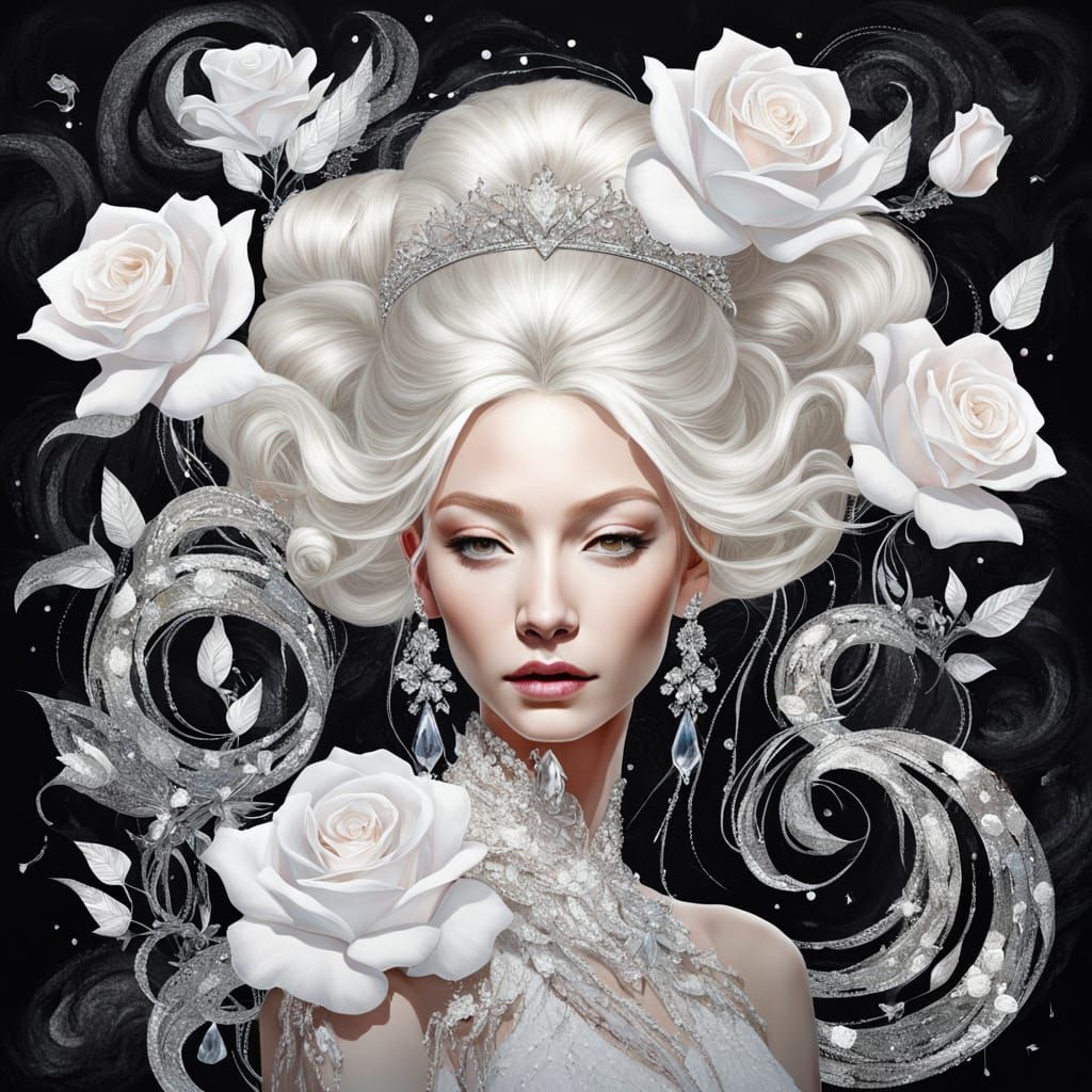 Unusual long white flowing hairstyle!   by @ArtMew94