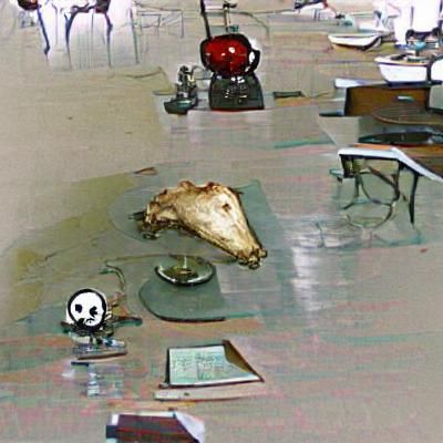 Fat Cow Skull On Table With Looking-Glass Next to SCP-049