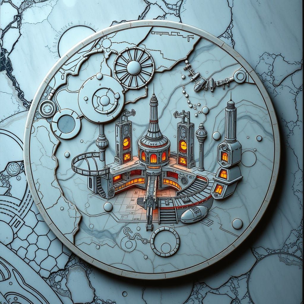 Futuristic Lunar Base Marble Schematic with Staine... - AI Art