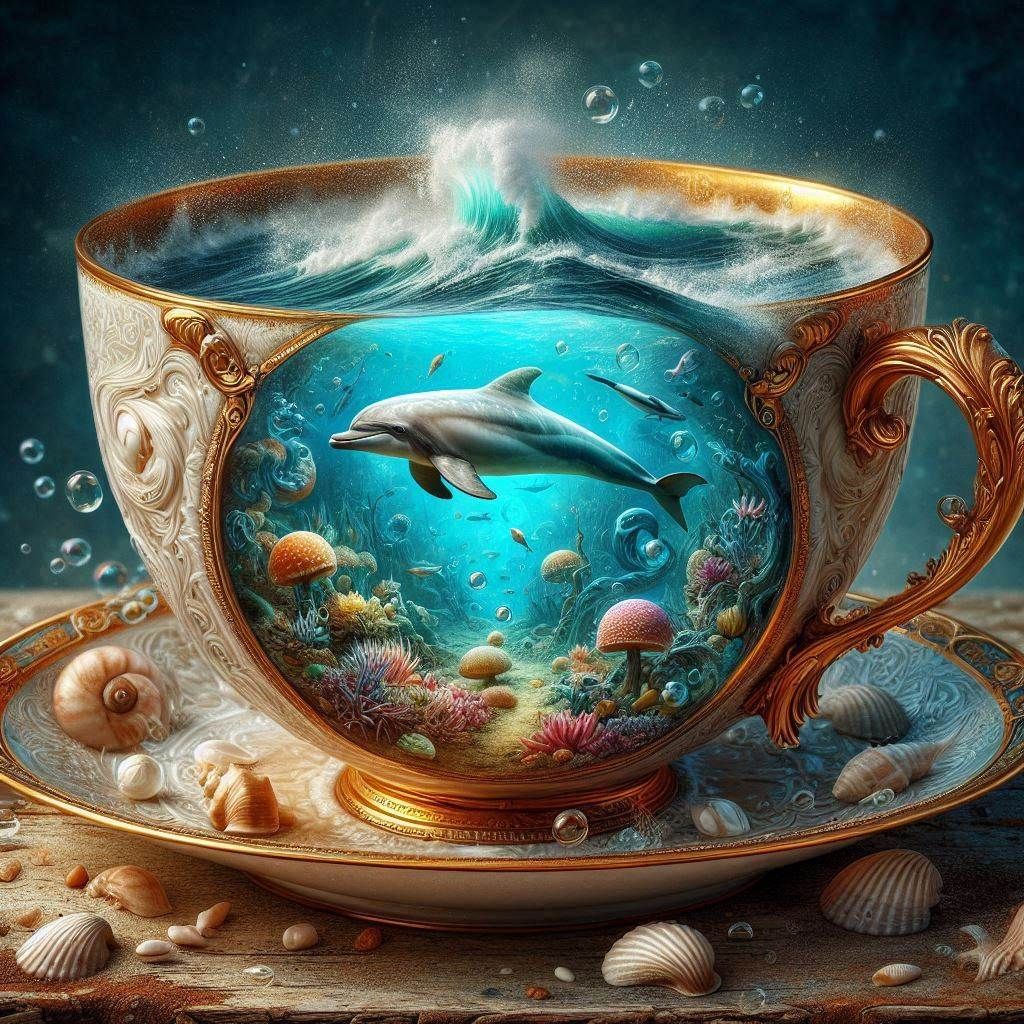 Dolphin underwater fantasy in a teacup