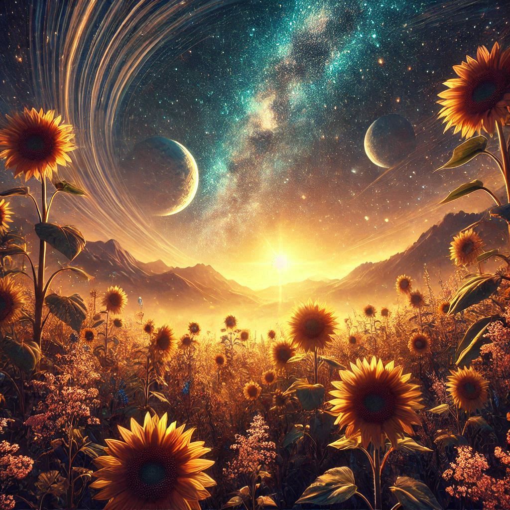 Sunflowers under clear skies