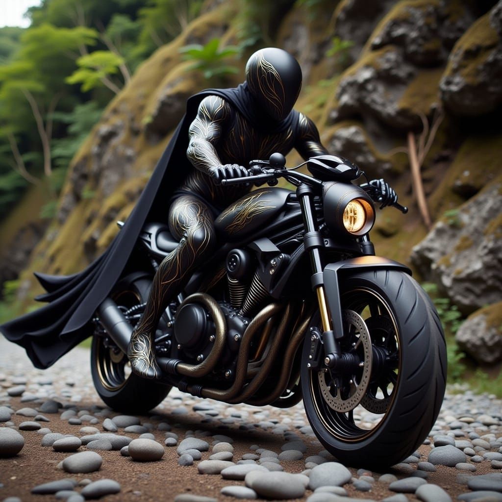 <lora:-Noir Royale-:1.0> A wizard riding a futuristic motorcycle.