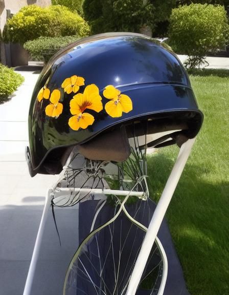 strange helmet art piece.