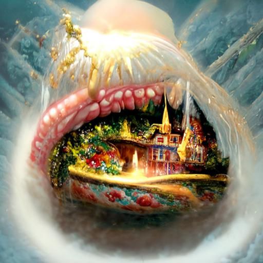 mouth with eye ethereal fantasy hyperdetailed mist Thomas Ki...