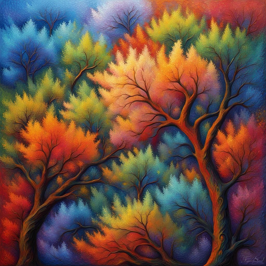 FRACTAL  NATURE
 neo-impressionism expressionist style oil p...