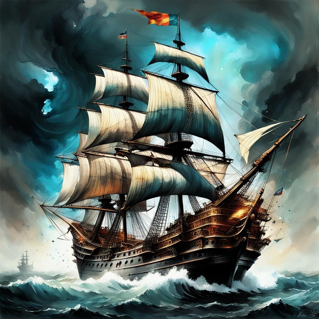 Spanish galleon on a stormy sea