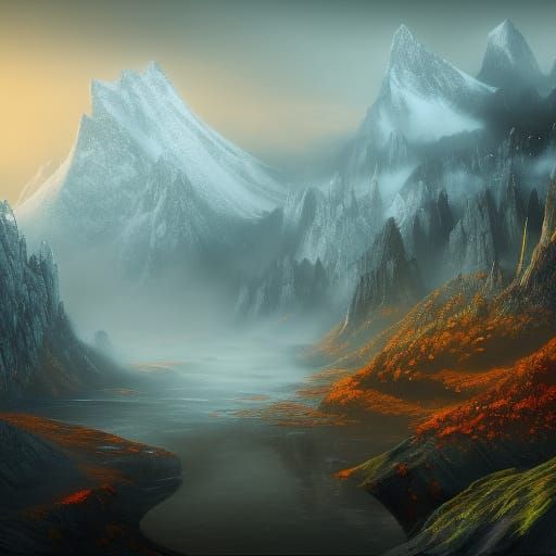 Beautiful misty mountain landscape