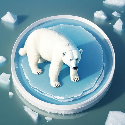 A polar bear in a wheelchair on a piece of floating ice