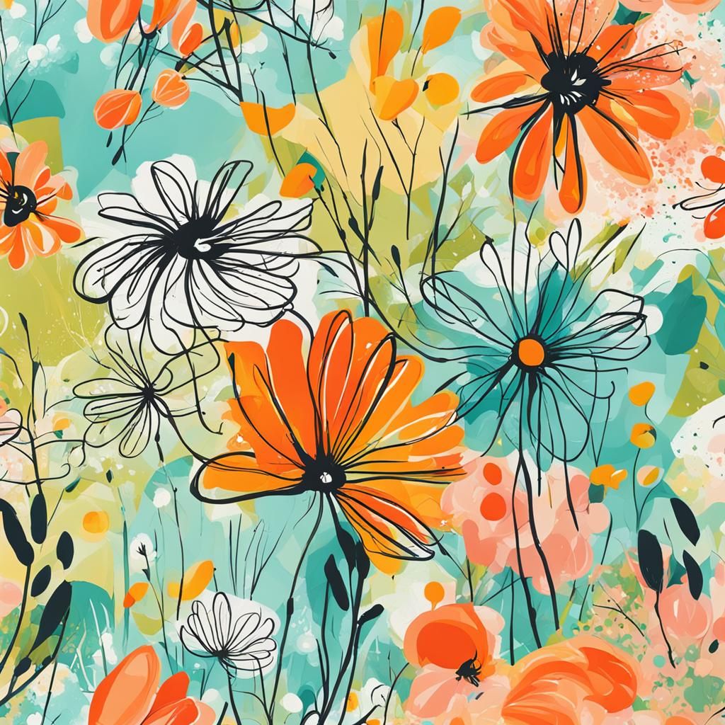 Hello Spring abstract art complementary colors fine details AI