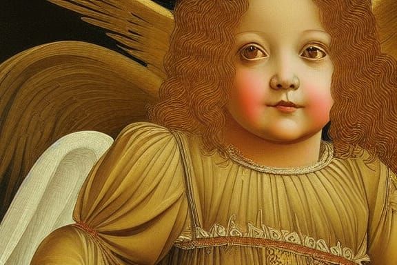 angel, renaissance style oil painting showing textured brush...