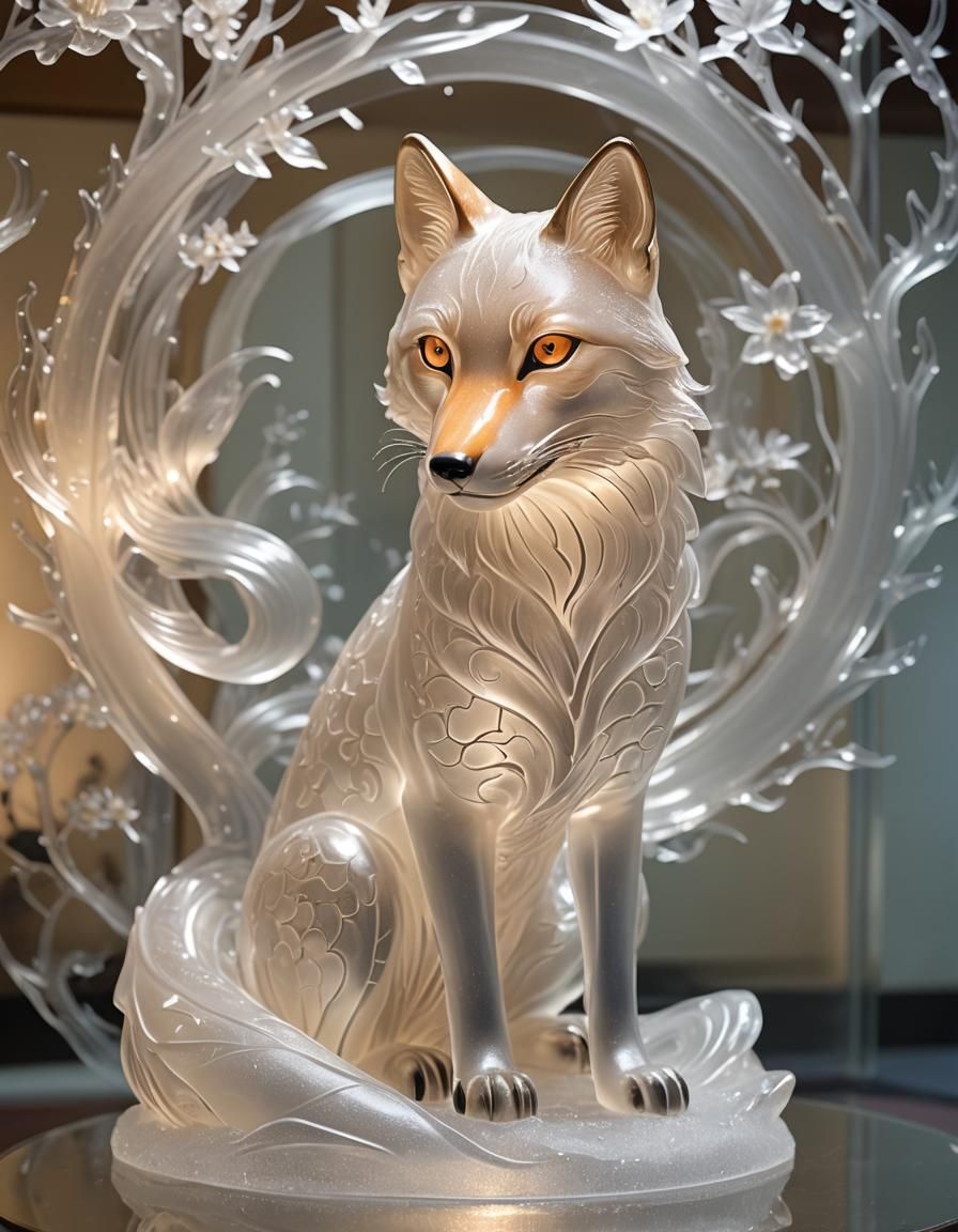 Frosted Glass Fox Sculpture 1