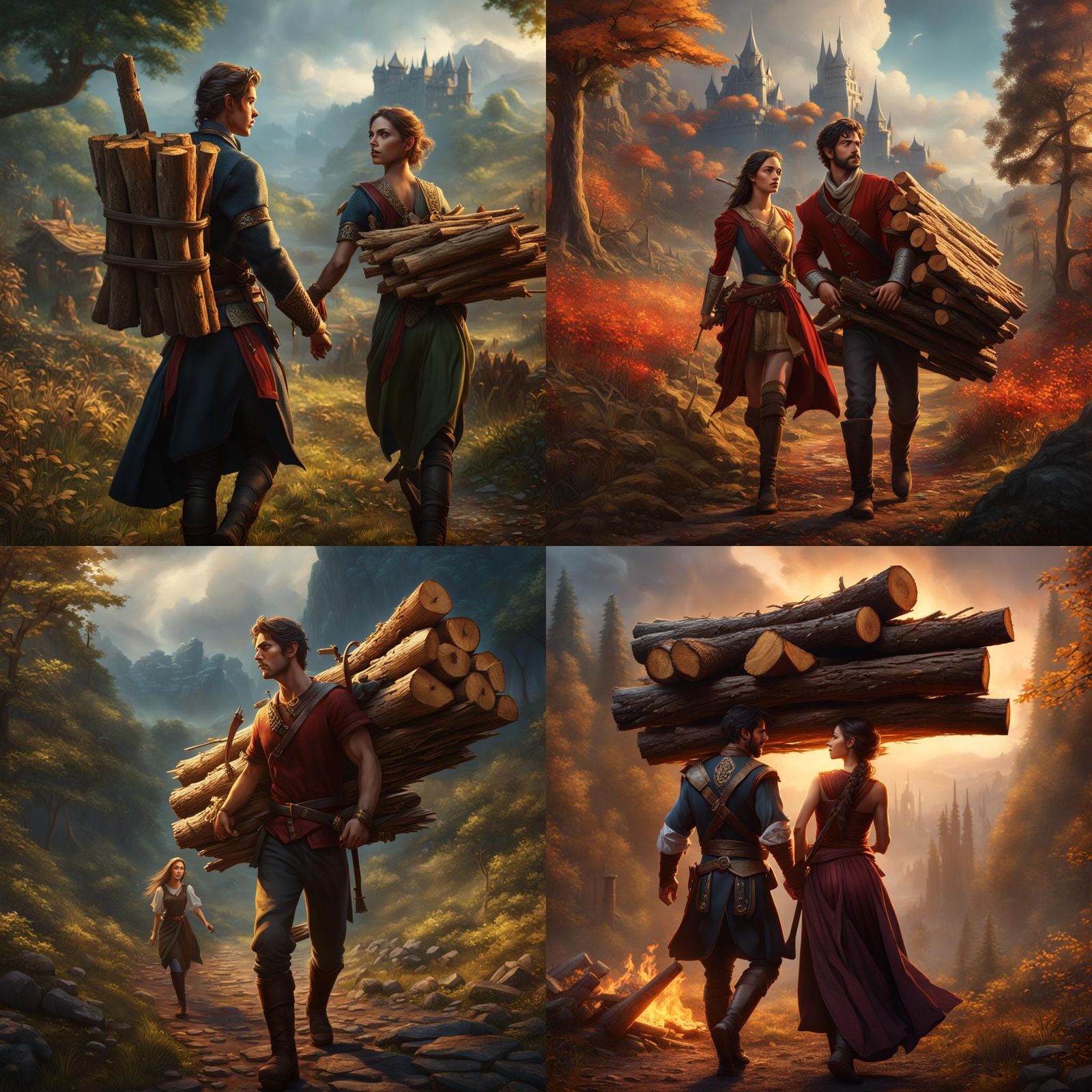 a handsome prince struggles carrying some heavy pieces  of f...