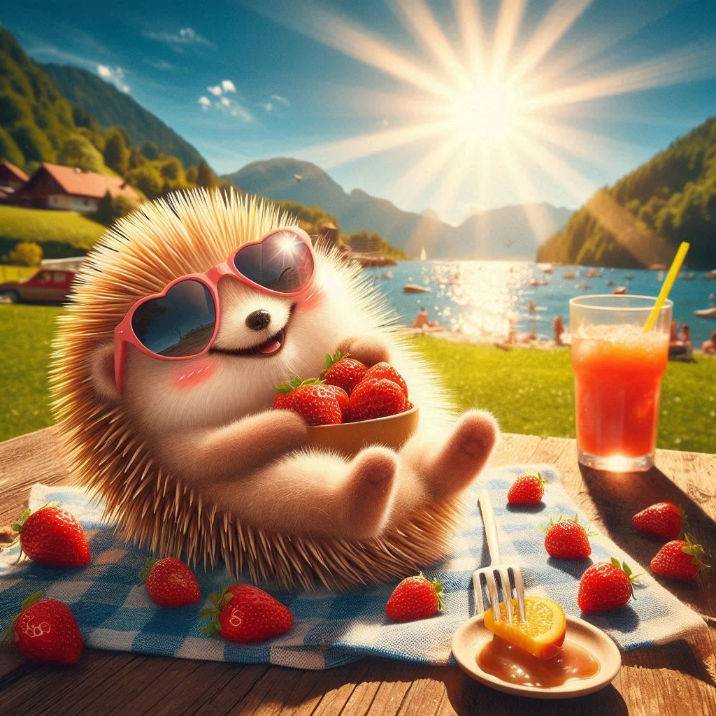 Winter's over! 🦔🕶️🏖️🥤🍓