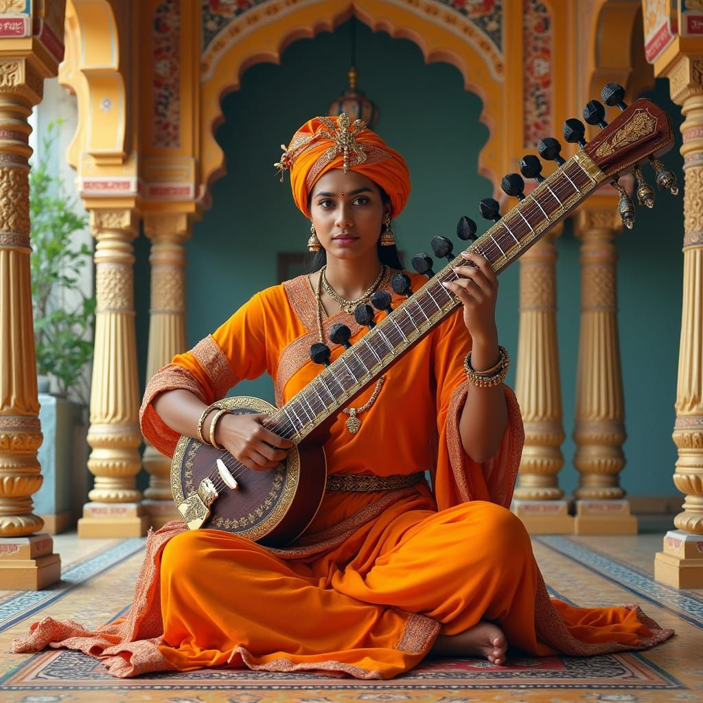 Mystical Indian Queen in Exotic Harem Setting